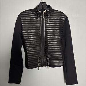 Vintage Sagaie Paris Women’s Black Vegan Leather Jacket Size 2 Small Flaw Coat